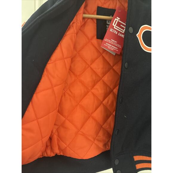 NFL Ultra Game Chicago Bears Varsity Coaches Snap Up Felt Jacket Coat Youth 8 - Picture 6 of 13